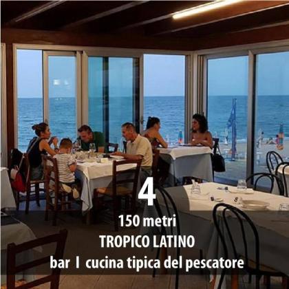Ristorante sul mare con cucina di pesce, a 150 metri dal Tropico Latino.