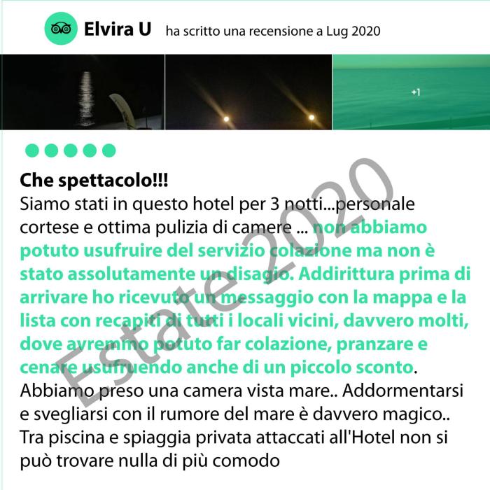 Hotel con personale cortese, camere pulite, vista mare e accesso a piscina e spiaggia privata.